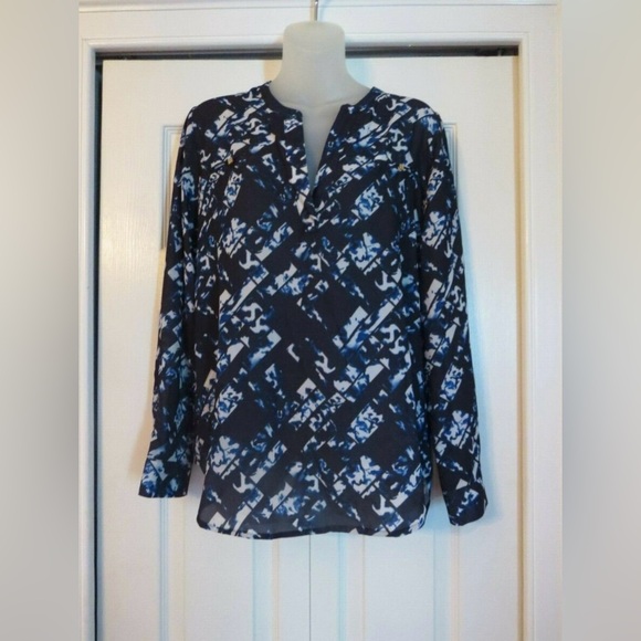 - Mossimo Slinky Vivid Blue & Black Dressy V Neck Blouse - M - Picture 1 of 10